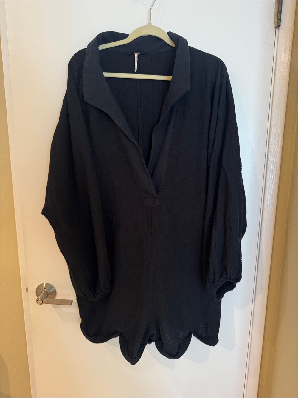Free People Black Long Sleeve V-Neck Romper